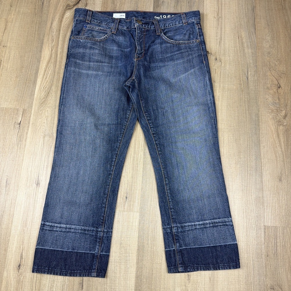 Gap Jeans Womens 28 6 Cropped Wide Leg Cuffed Hem 100% Cotton Denim Medium Wash